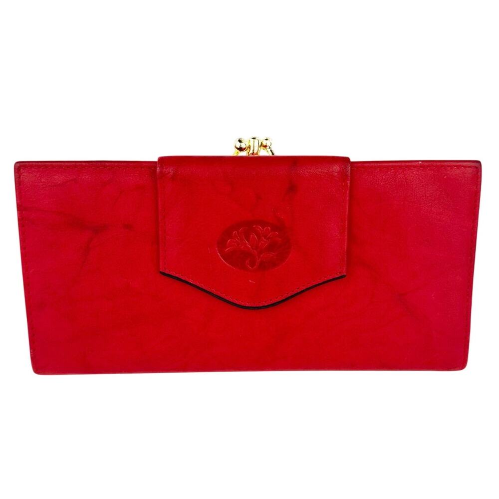 Vintage Buxton Red Top Grain‎ CowHide Leather Classic Fold Coin Pouch Wallet